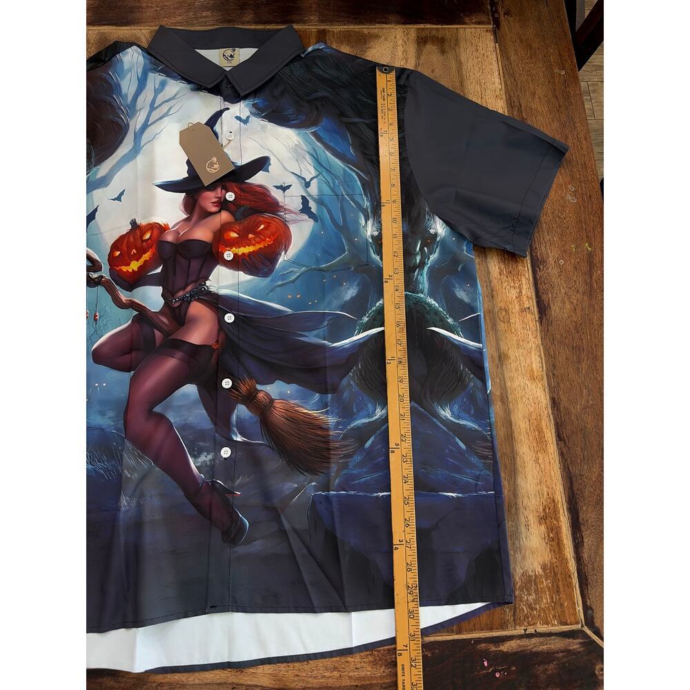 Vintage Hawaiian Shirt Halloween Fire witch Multicolor Size 2XL - Picture 11 of 12